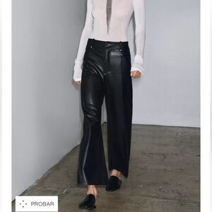 Zara Black Wide-Leg Leather Pants